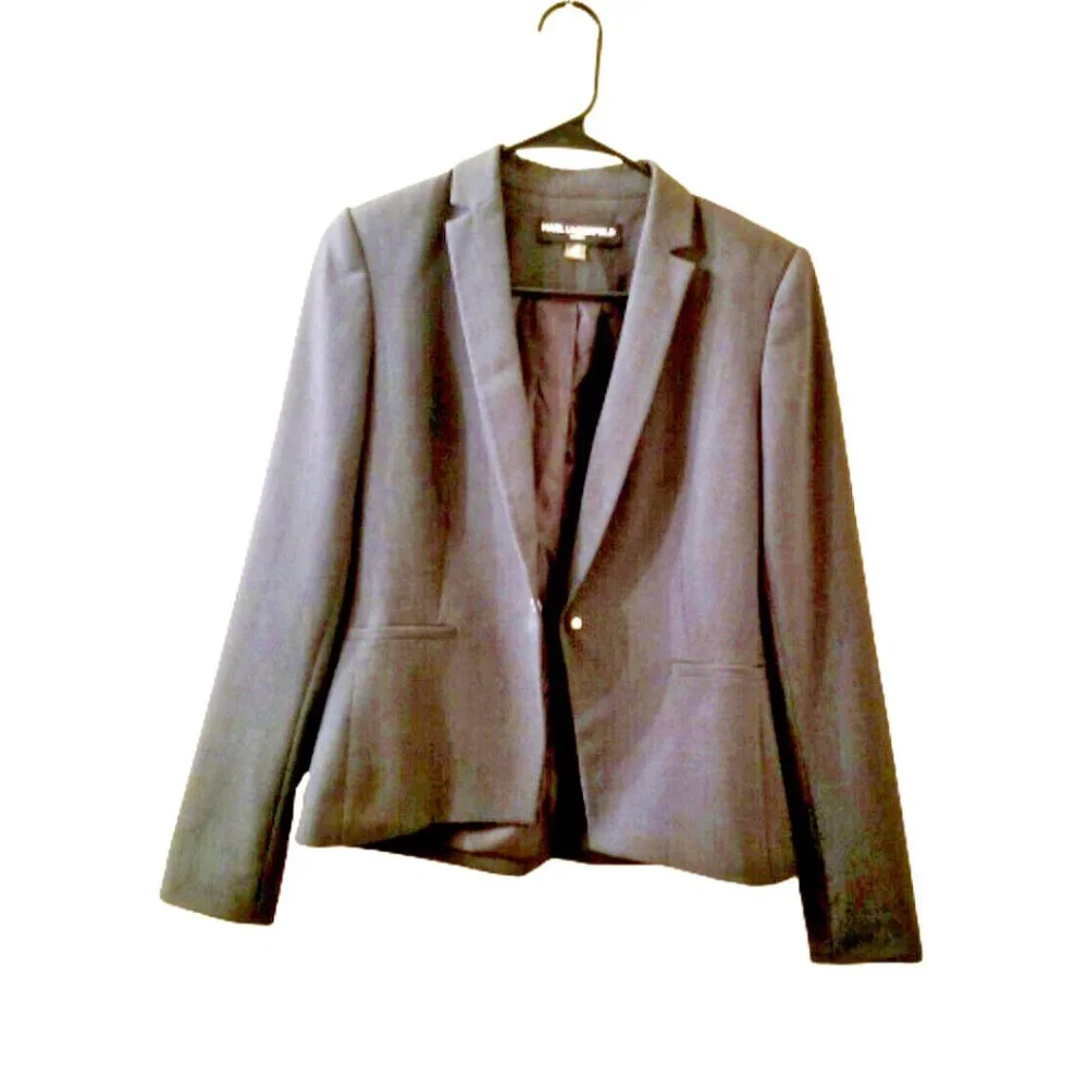 KARL LAGERFELD Paris Gray Blazer Jacket Sz 2 Single Breasted One Button Grey - Picture 4 of 9